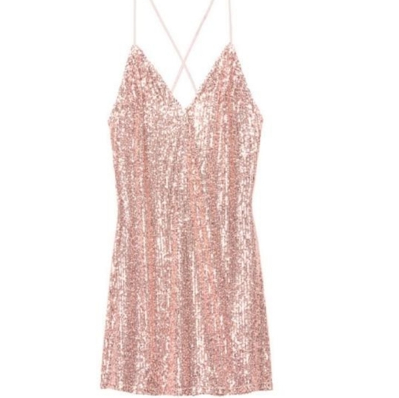 NWT Victoria's Secret Rose Gold Sequin Slip Dress Sexy Glitter Lingerie - Picture 3 of 3